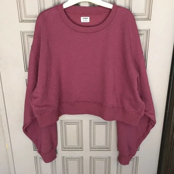 Cotton On Cropped Sweatshirt SzXL Long Sleeves Bottom & Cuffs Pink NWOT - Picture 8 of 8